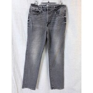 Good American Gray Straight Leg Jeans Washed Black Denim Size 14/32
